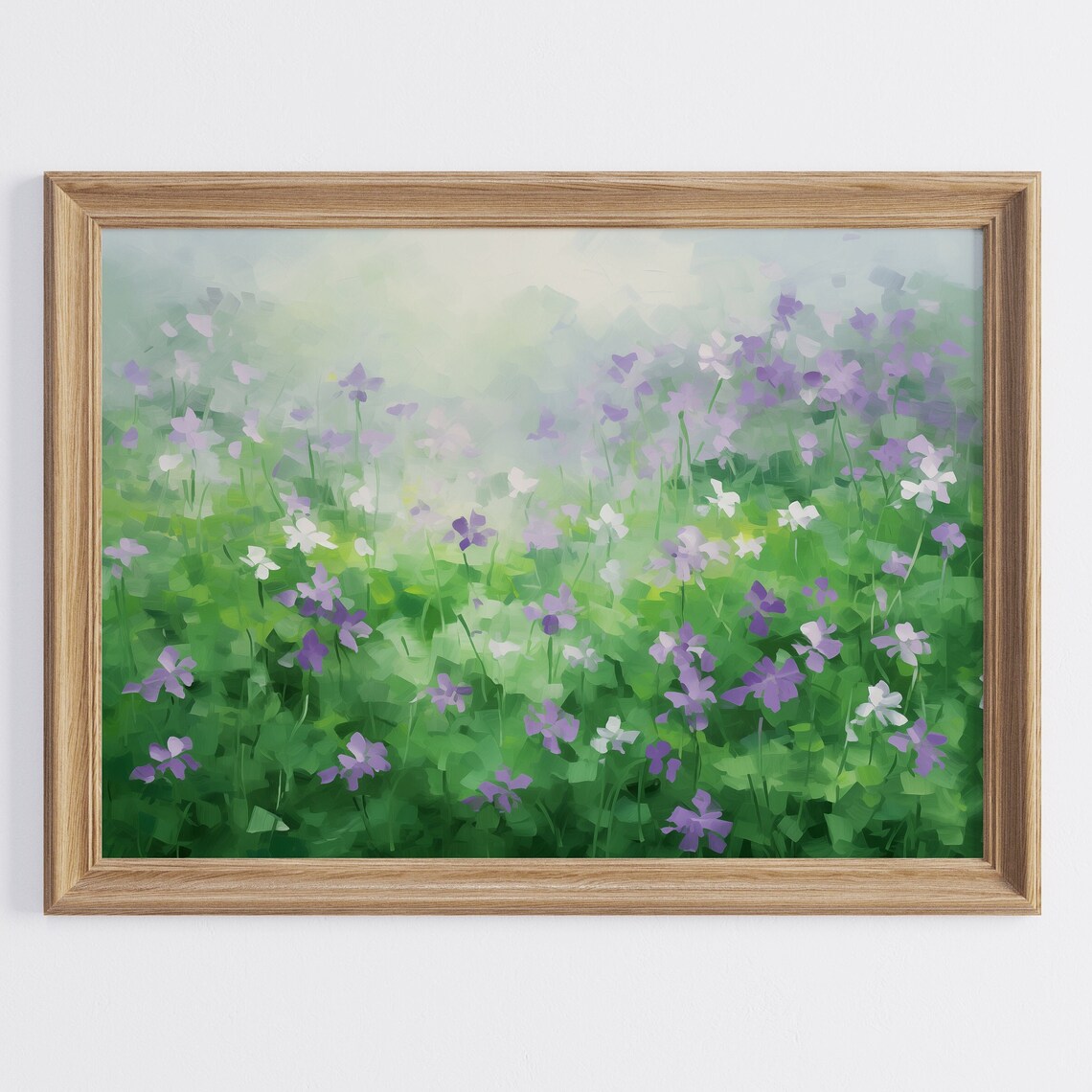 Purple White Violet Flower Field Lush Green Impressionist Poster