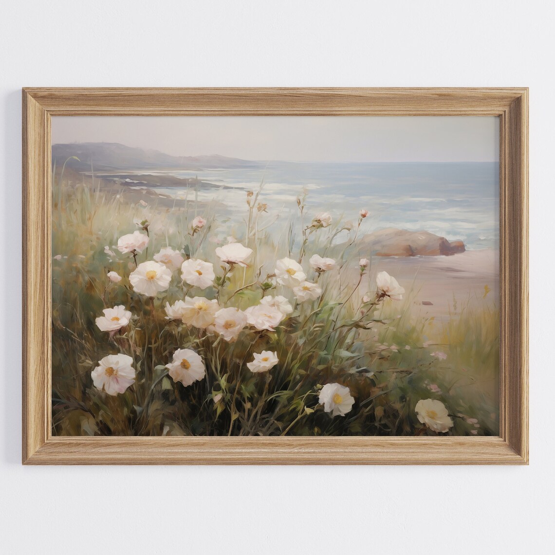 White Coastal Wildflowers Ocean Breeze Beach Floral Wall Art