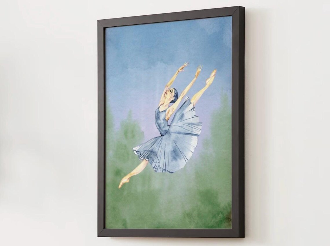 Watercolor Ballerina Caught Mid Leap In Flowing Blue Tutu Dance Poster - Image 4