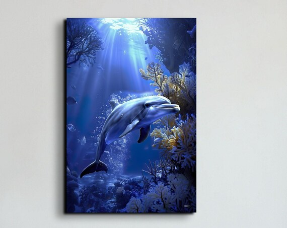 Dolphin In The Sea Wall Art Print Ocean Wall Decor Extra Large Wall Art Ready To Hang Nature Life Wildlife Art