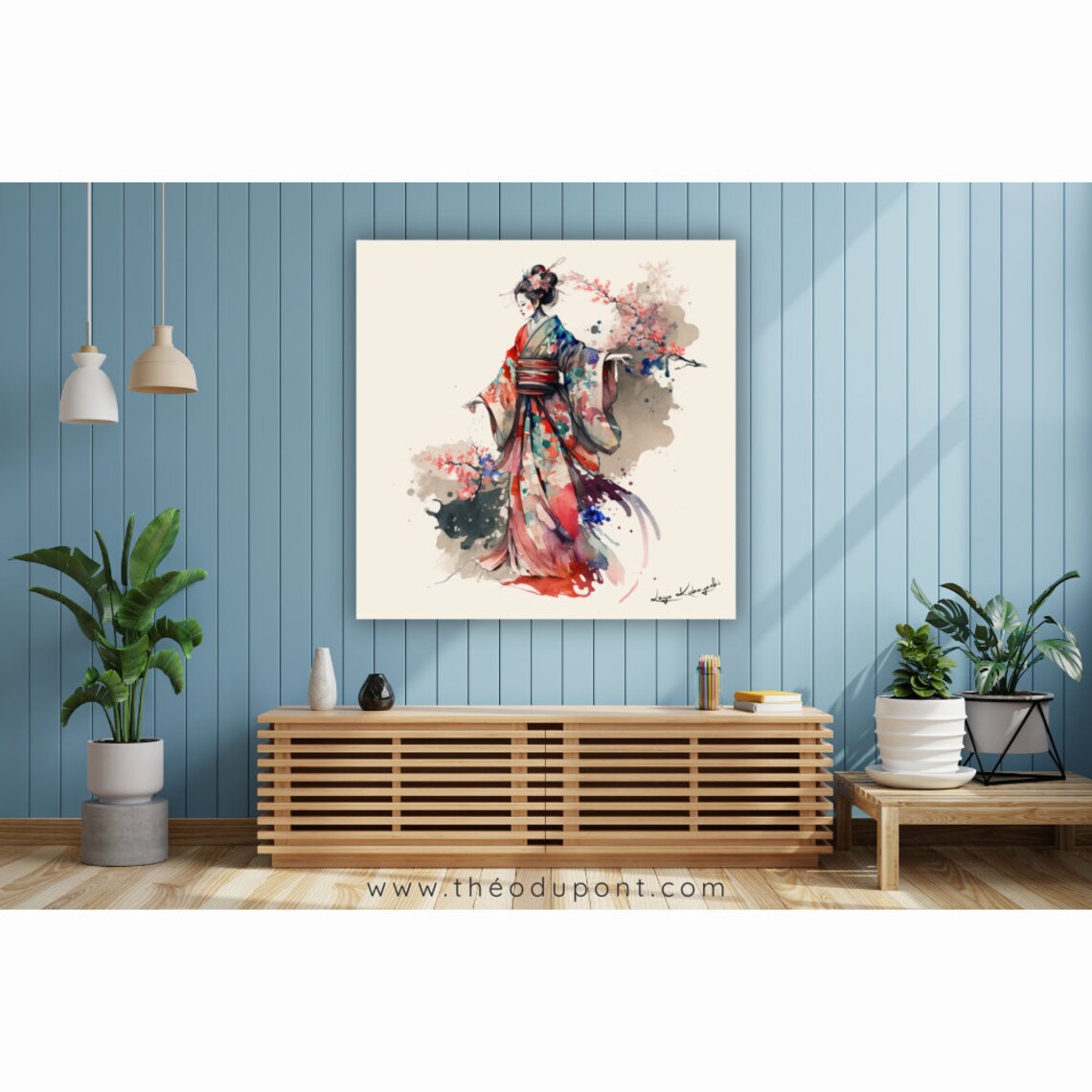 Fukunami Geisha 2 Japanese Watercolor Art Print - Image 2