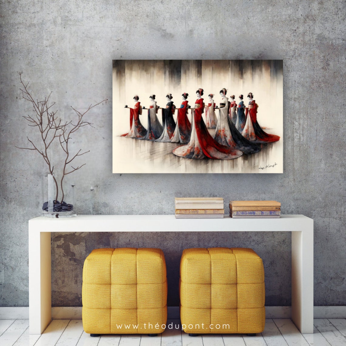 Geisha H6 Scarlet Reverie Japanese Fine Art Gift Watercolor Kimono Painting Asian Home Decor Wall Art Artist Signed Original Art - Image 2