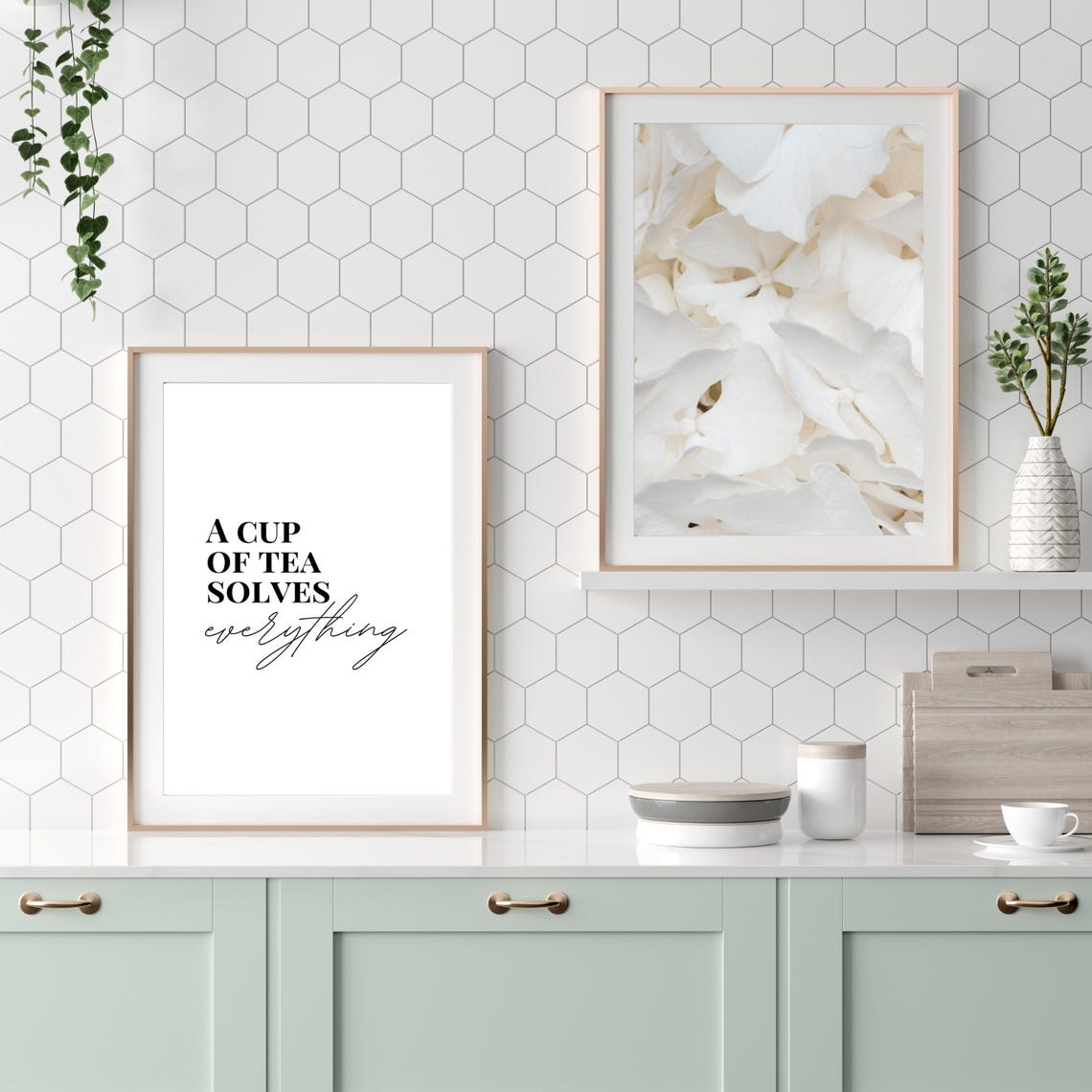 A Cup Of Tea Solves Everything Funny Cozy Tea Lover Quote Poster - Image 3