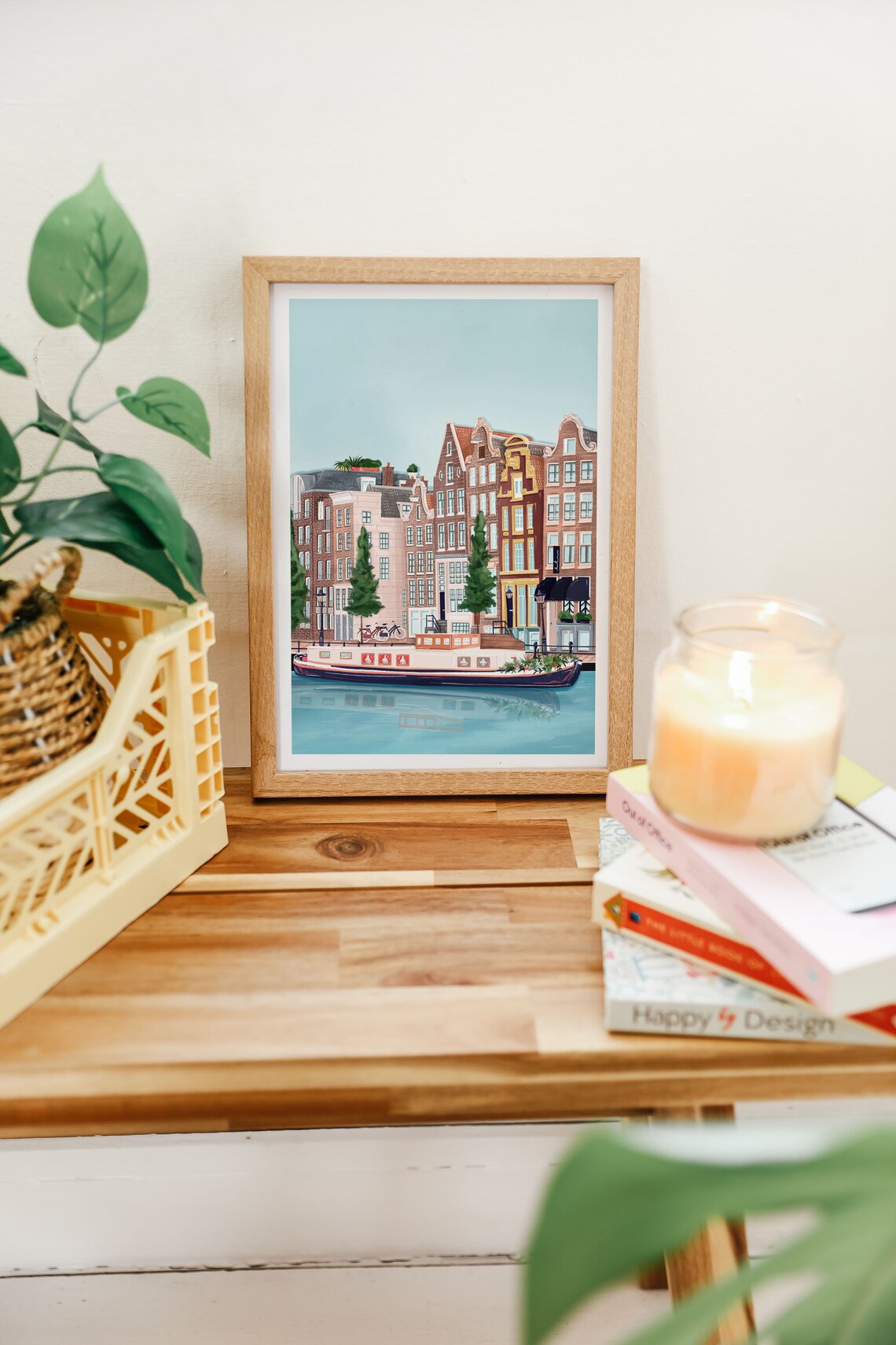 Amsterdam Canal Houseboats Colorful Travel Illustration Poster - Image 2