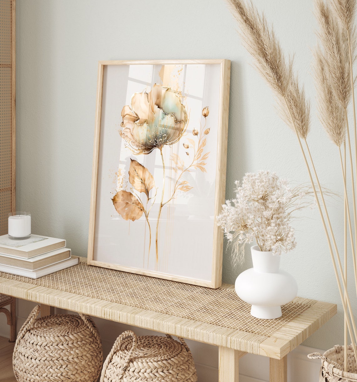 Gold Watercolor Flower Elegant Minimalist Botanical Art Poster - Image 2