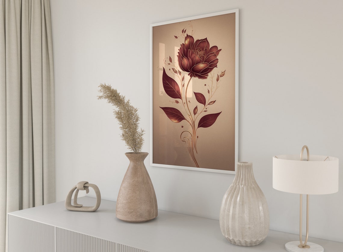Metallic Burgundy Rose Copper Elegant Floral Minimal Art Poster - Image 5