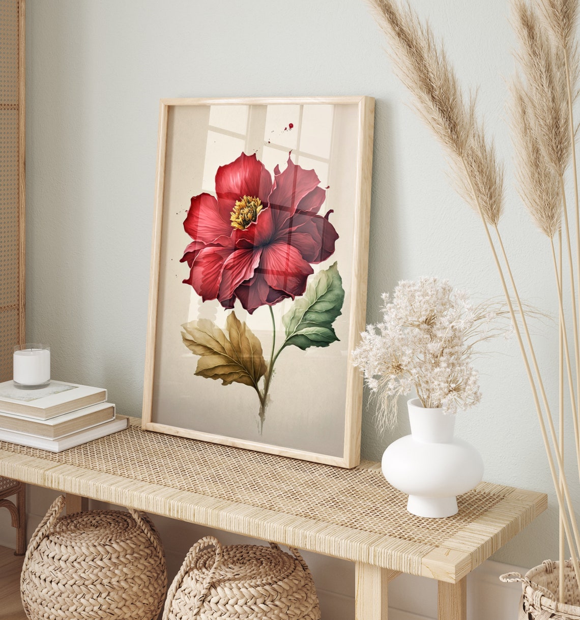 Red Rose Botanical Watercolor Cream Background Decor Art Poster - Image 3
