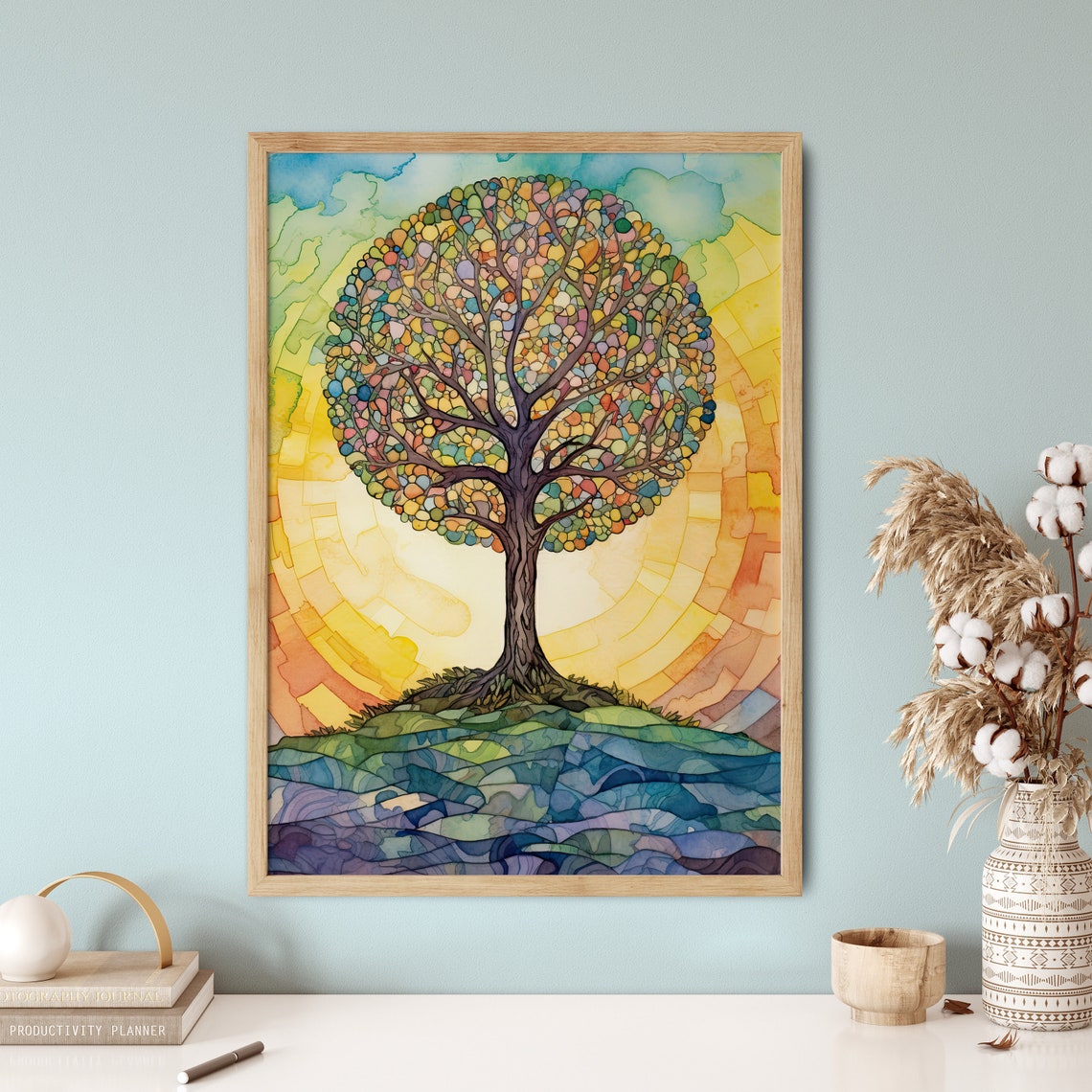 Bright Colourful Mosaic Tree of Life Round Canopy Sunshine Poster - Image 5