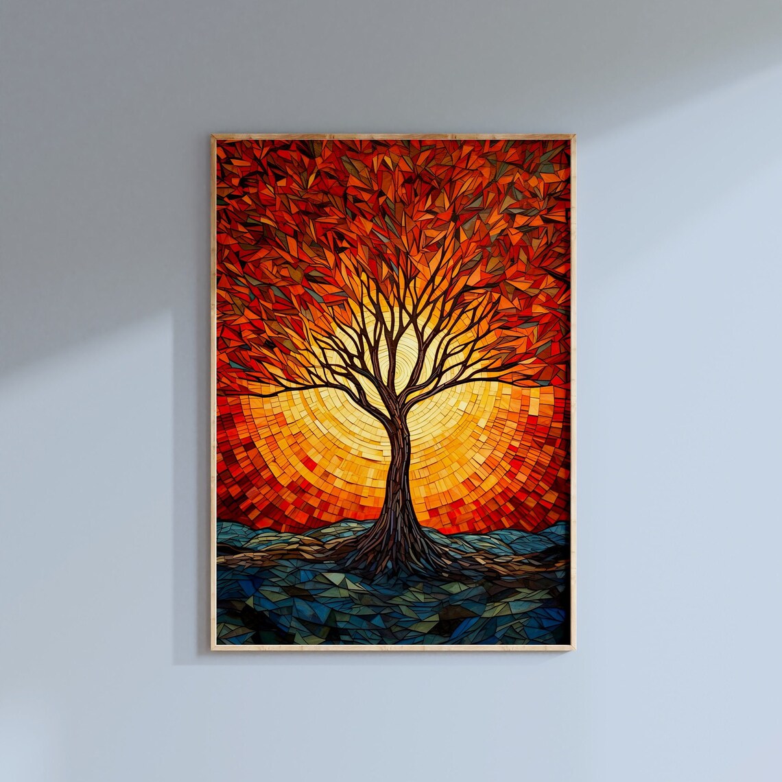Red Tree of Life Mosaic Sunset Stained Glass Style Art Print - Image 2