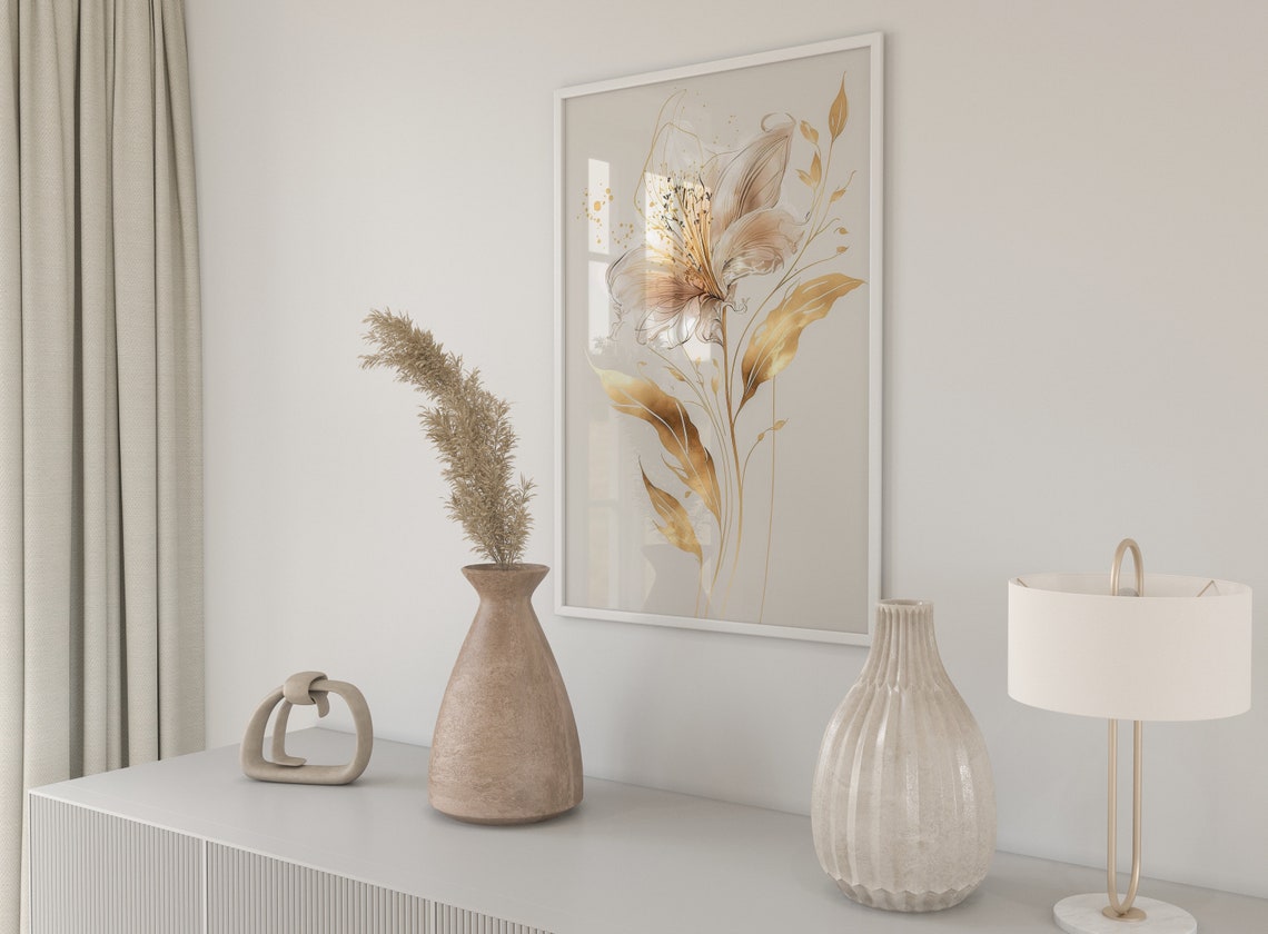 Gold Flower Elegant Line Art Cream Background Decor Style Poster - Image 5