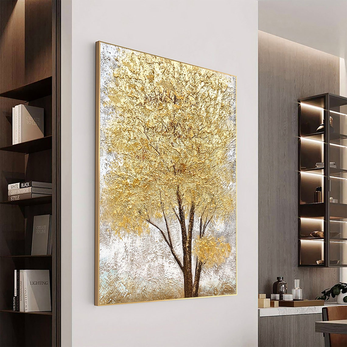 Radiant Golden Tree of Life with Gold Leaf on Silver Texture Poster - Image 6