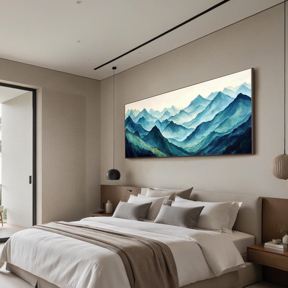 Layered Blue Mountain Ridges Panorama in Misty Teal Tones Poster - Image 2