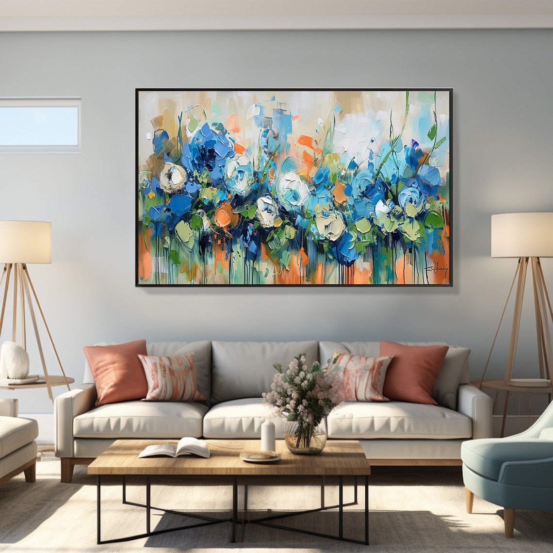 Blue Bloom Palette Knife Floral Abstract Modern Painting Poster - Image 5