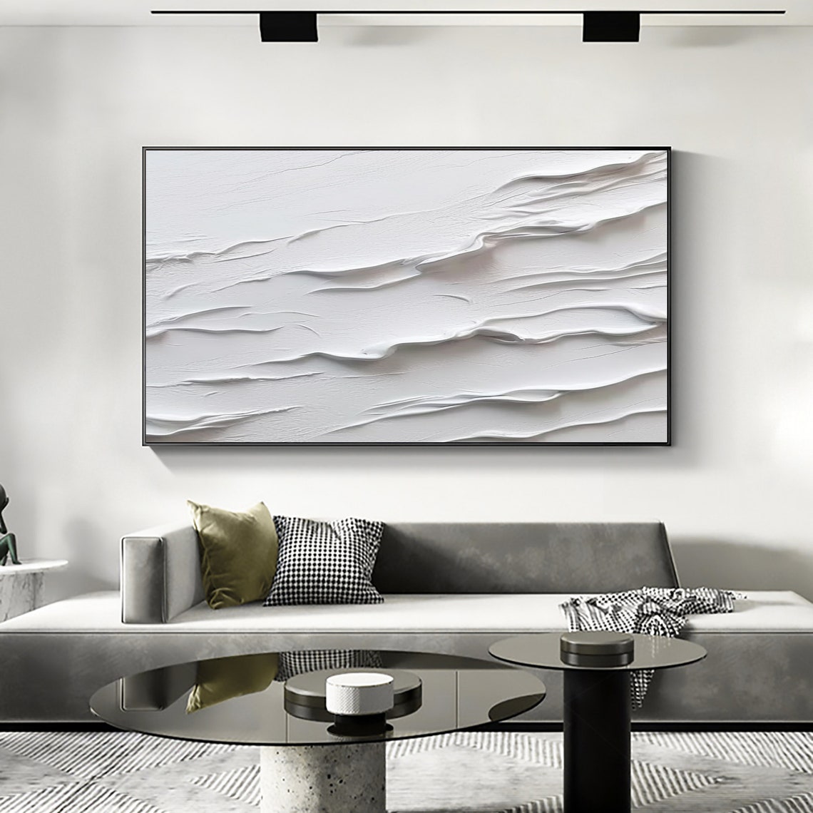 All White Wave Texture Minimalist Sculptural Painting Poster - Image 3