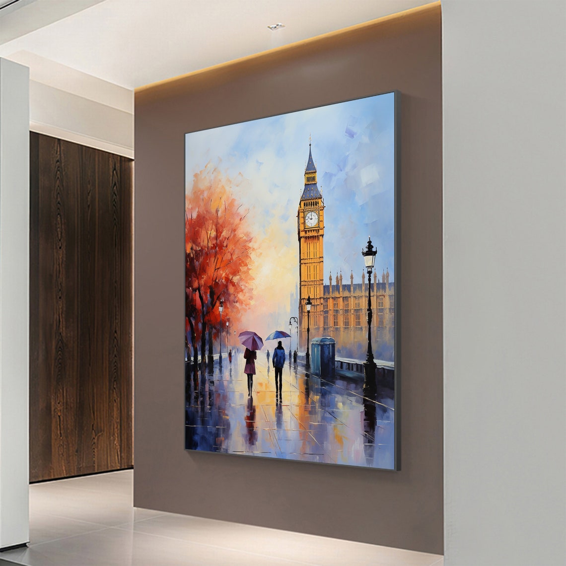 Rainy London Street with Big Ben Umbrellas and Autumn Poster - Image 6