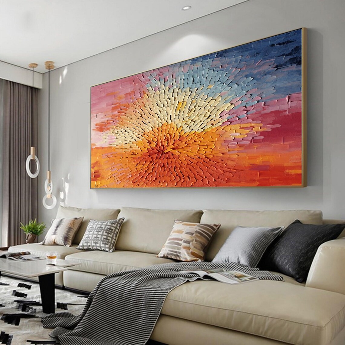 Sunset Burst Radial Palette Knife Textured Abstract Art Poster - Image 3