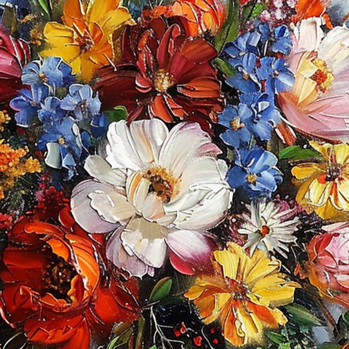 Colorful Flower Bouquet Glass Vase Vertical Oil Painting Poster - Image 4