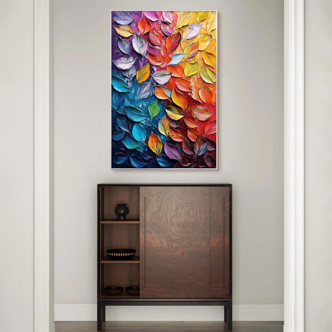 Rainbow Gradient Leaf Mosaic Vertical Abstract Impasto Poster - Image 2