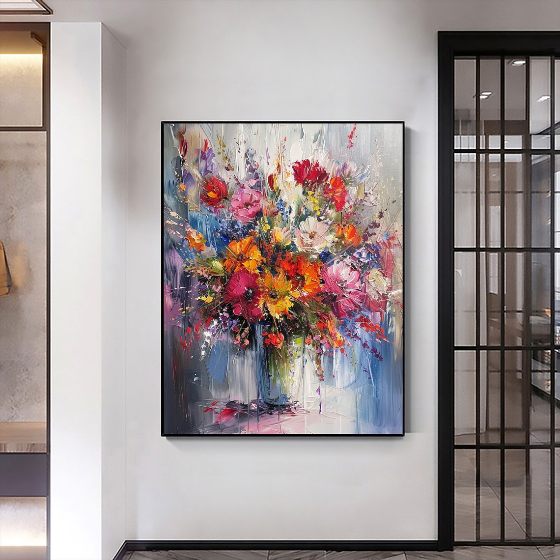 Abstract Flower Vase Oil Painting On Large Wall Art Original Colorful Floral Wall Art Blossom Art Custom Painting Living Room Decor - Image 2