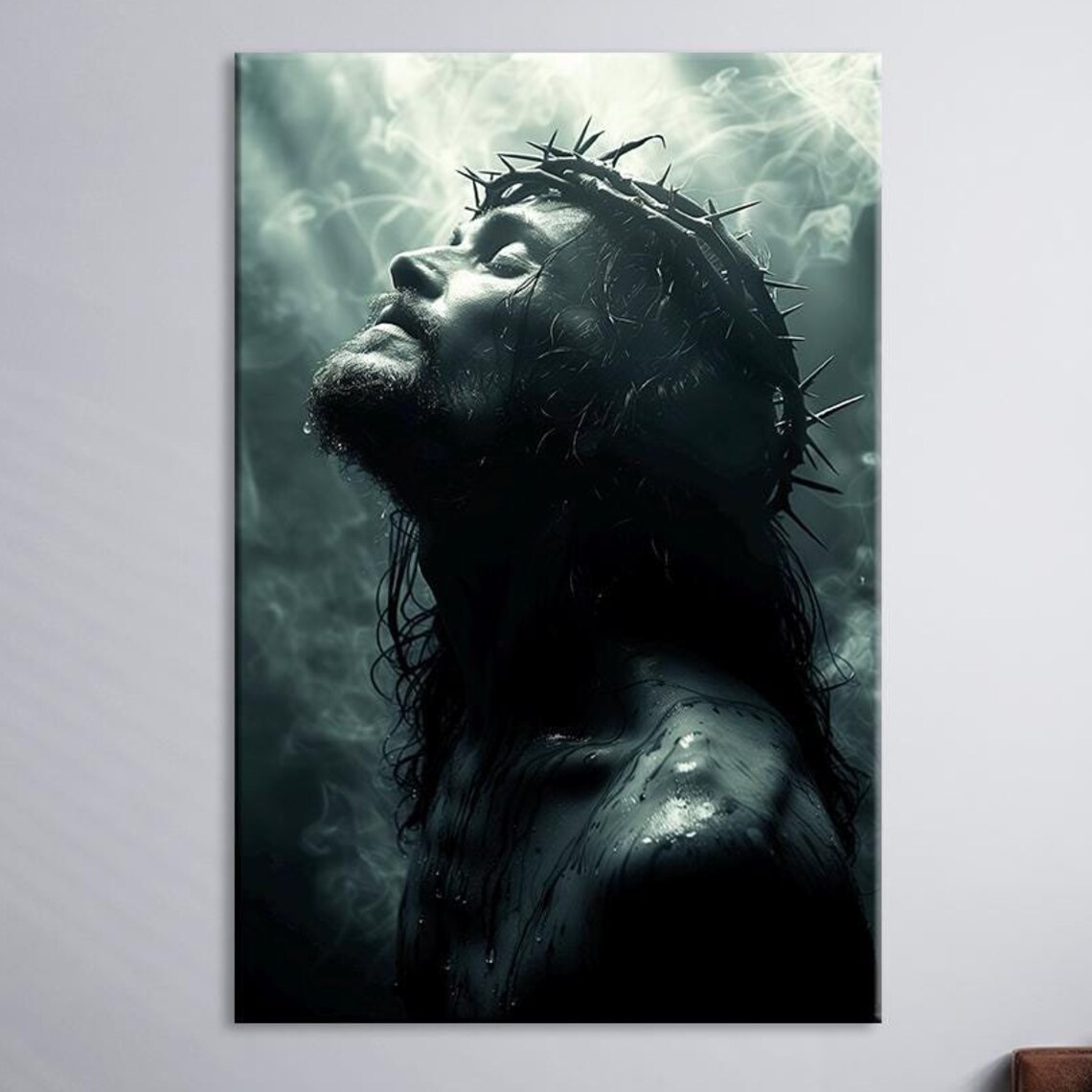 Jesus Christ Crown of Thorns Dramatic Dark Portrait Faith Wall Art