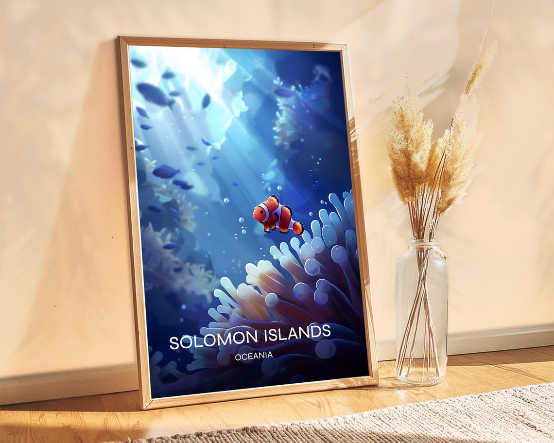 Solomon Islands Oceania Clownfish Coral Reef Underwater Scene Poster