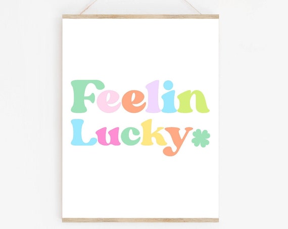 Feelin Lucky Print St Patricks Day Art St Patricks Day Decor Kids Wall Art Groovy St Patricks Day Retro Style Rainbow Print