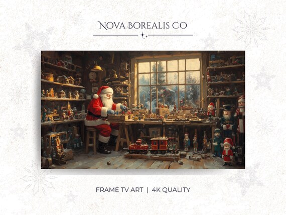 Vintage Santa Claus Workshop Toy Making Cozy Christmas Scene Poster