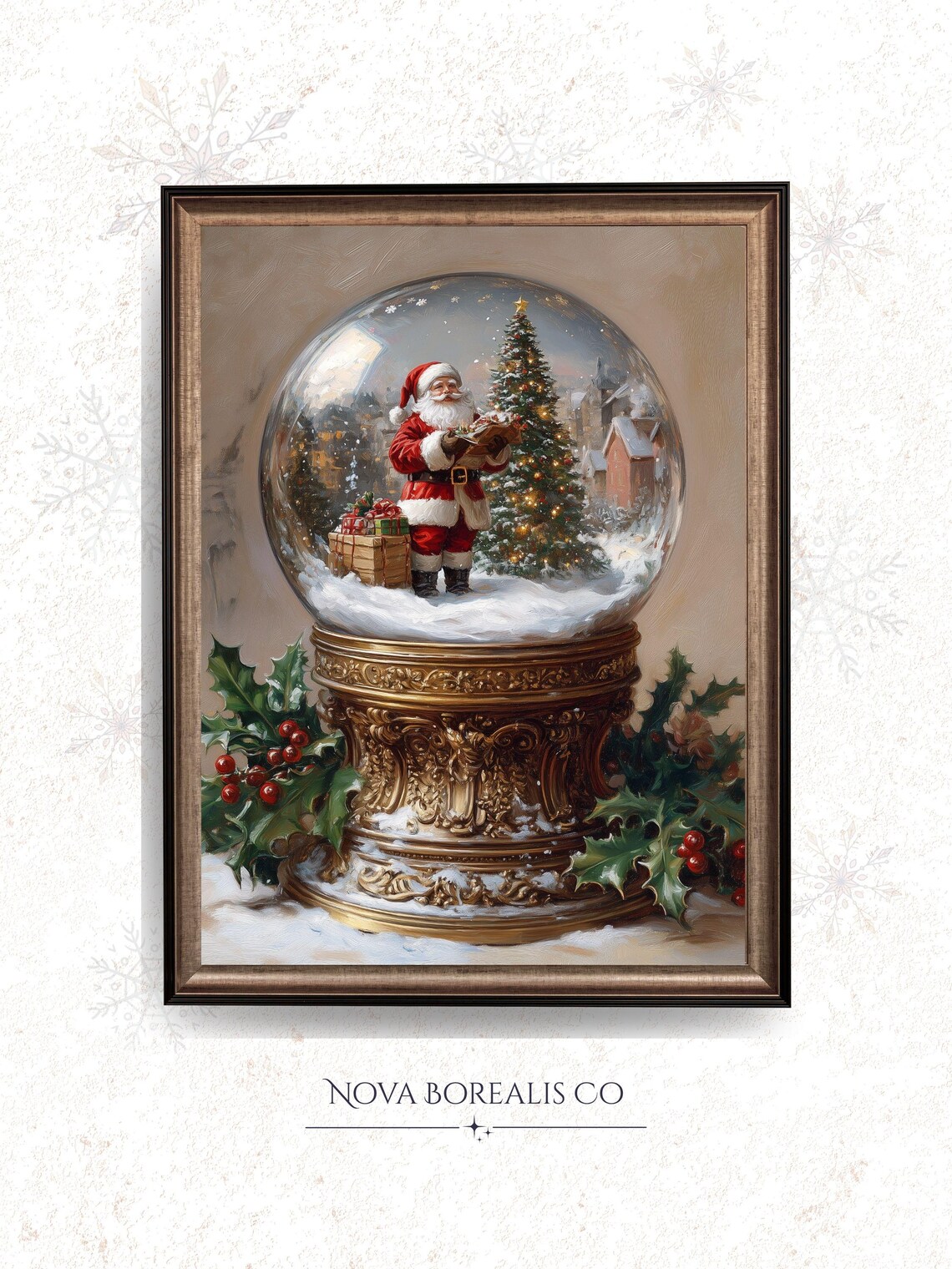 Santa Claus Snow Globe Gifts Christmas Tree Vintage Oil Painting Poster