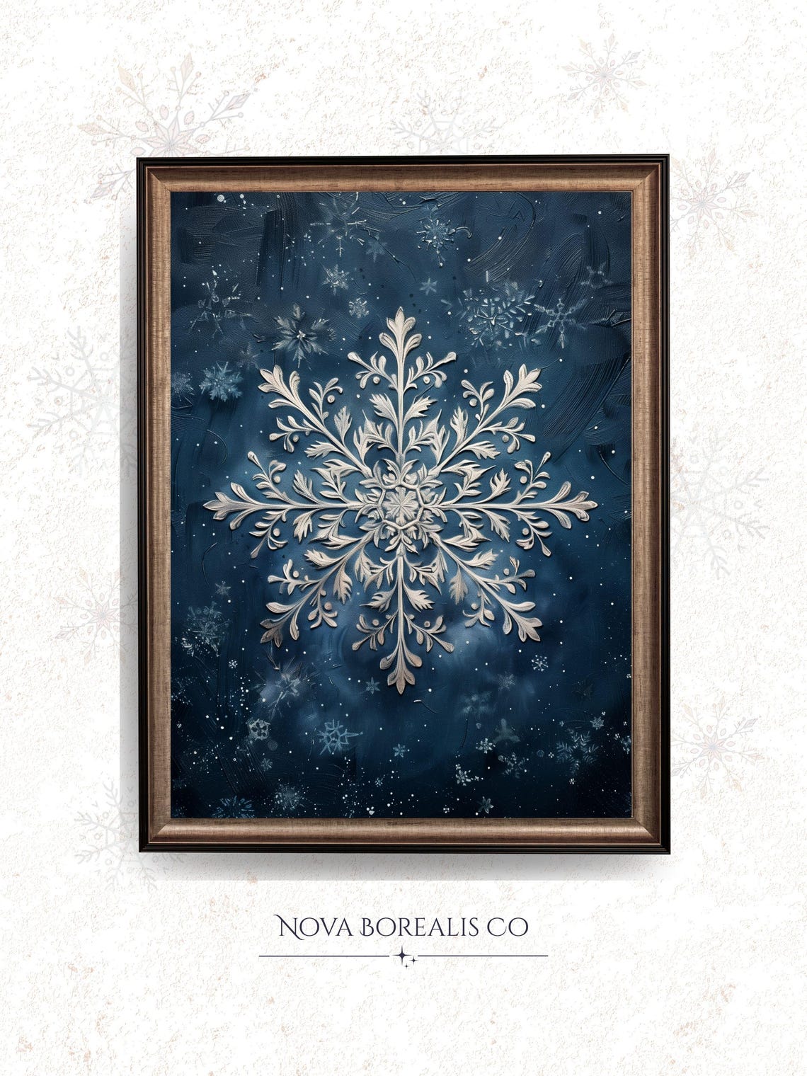 Vintage Snowflake Ornate Silver Blue Winter Christmas Wall Art