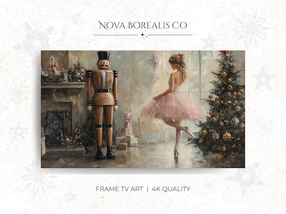 Vintage Nutcracker Ballerina Christmas Painting Cozy Holiday Wall Art