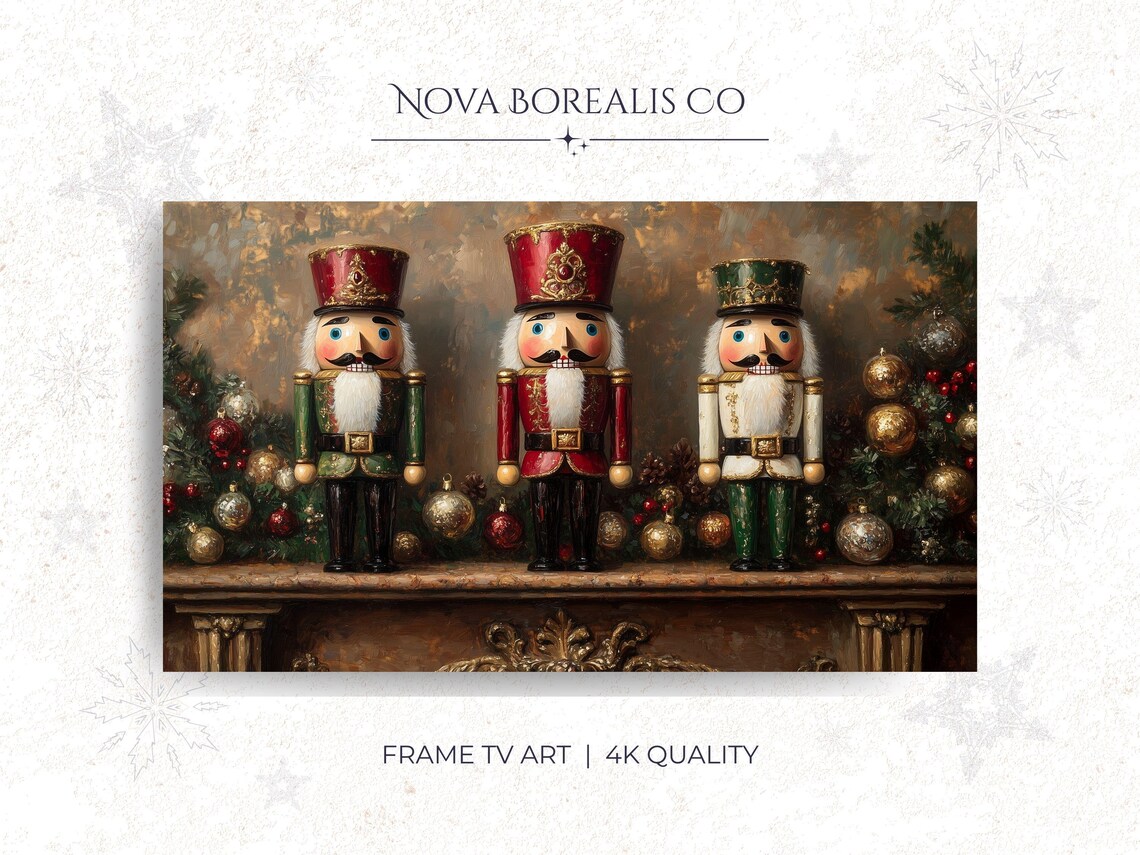 Vintage Christmas Nutcracker Soldiers Mantel Decor Holiday Scene Poster