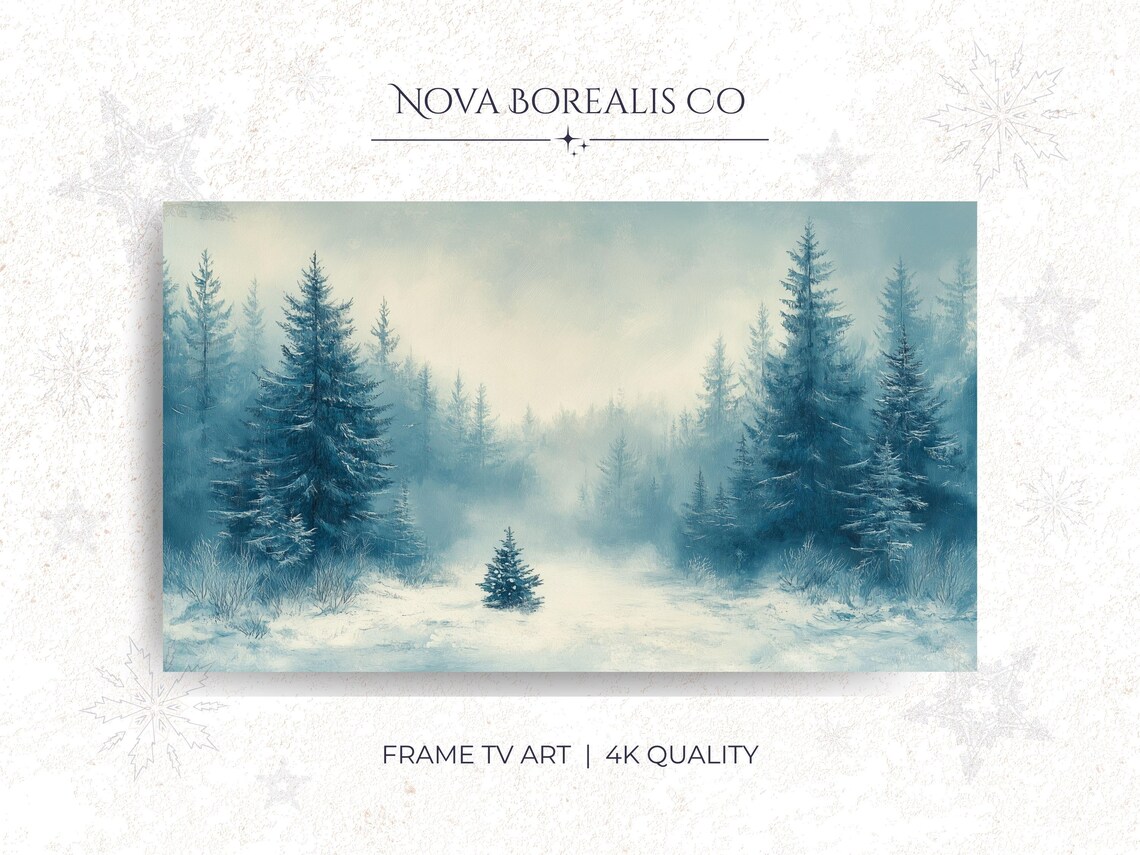 Misty Pine Forest Path Moody Winter Landscape Scenic Art Poster