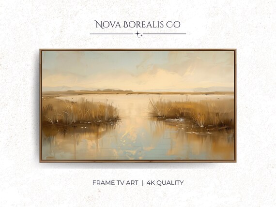 Coastal Marsh Landscape Painting Calm Water Reflection Reeds At Dawn Poster