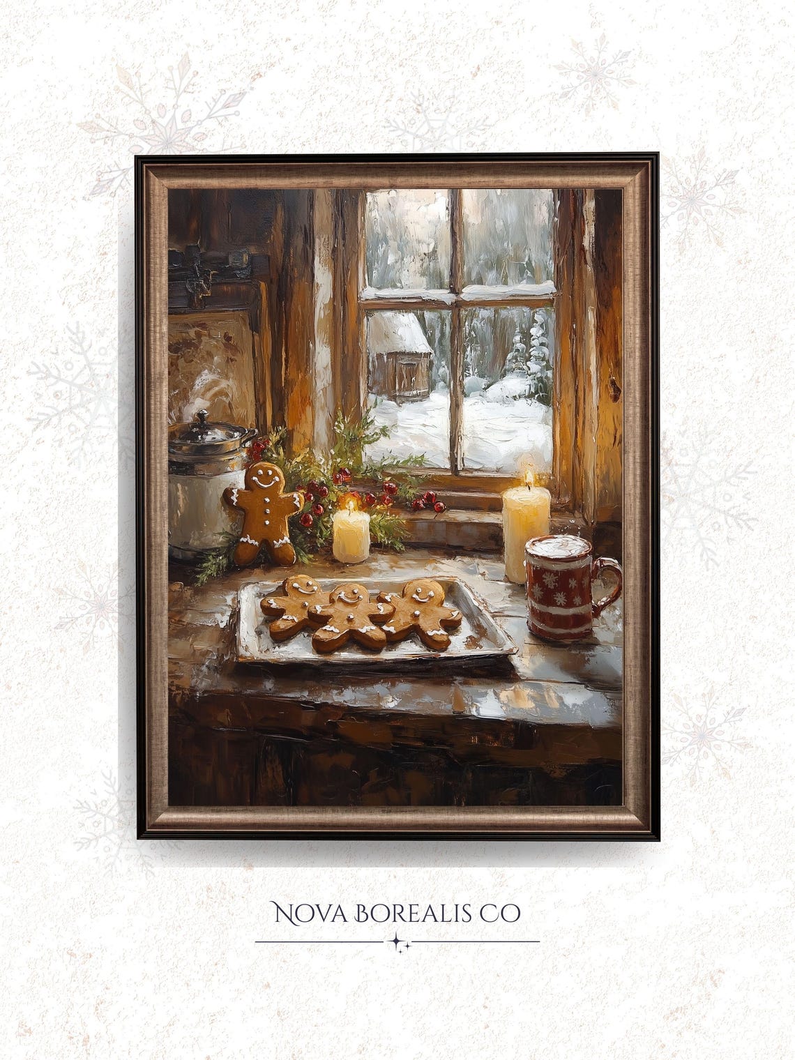Gingerbread Cookies At Snowy Farmhouse Kitchen Window Art Poster