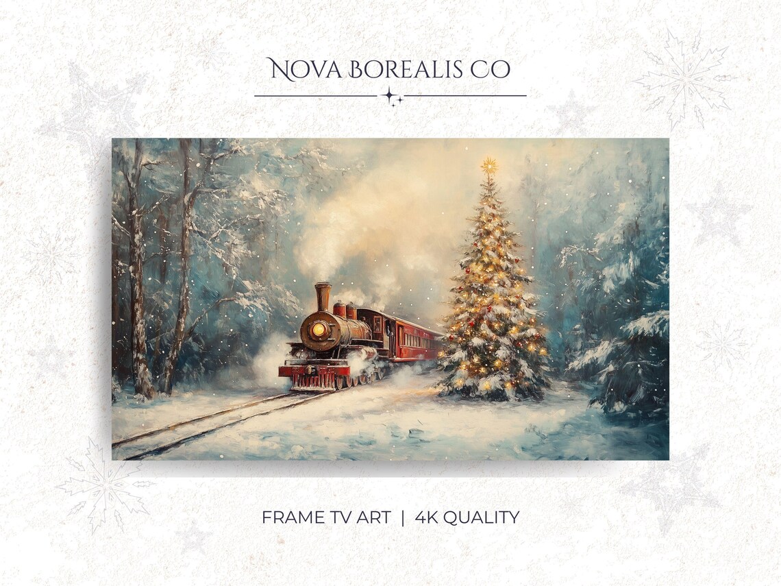 Christmas Steam Train Snowy Winter Wonderland Frame TV Poster