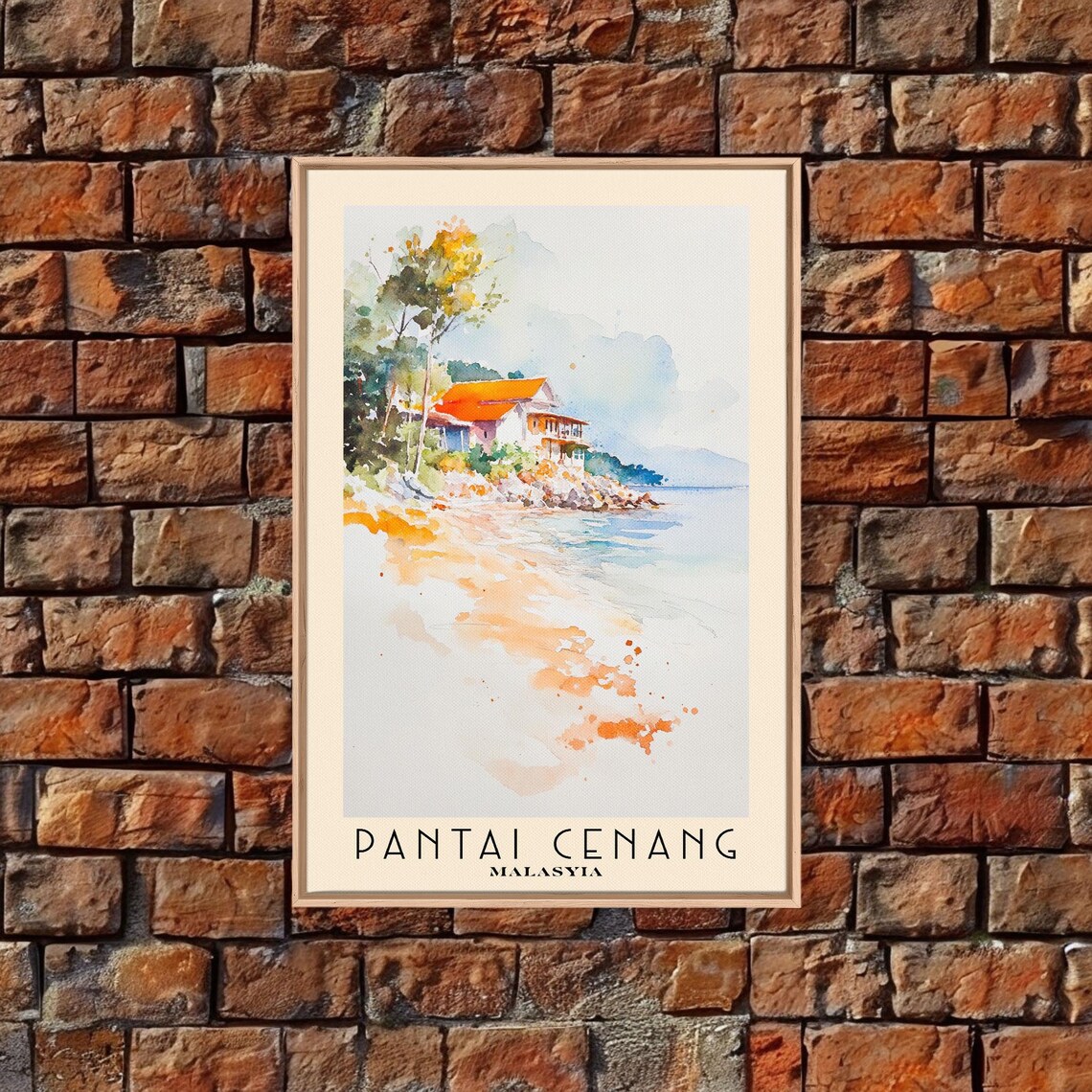 Pantai Cenang Malaysia Red Roof Beach House Watercolor Coastal Poster - Image 4