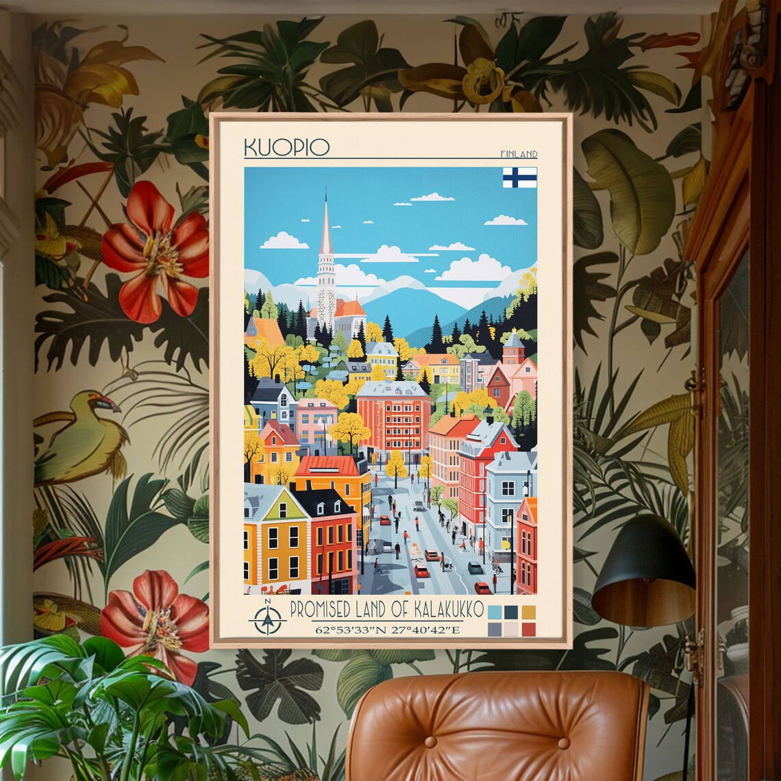 Kuopio Finland Colorful Street Church Spire Autumn Trees Travel Poster - Image 4