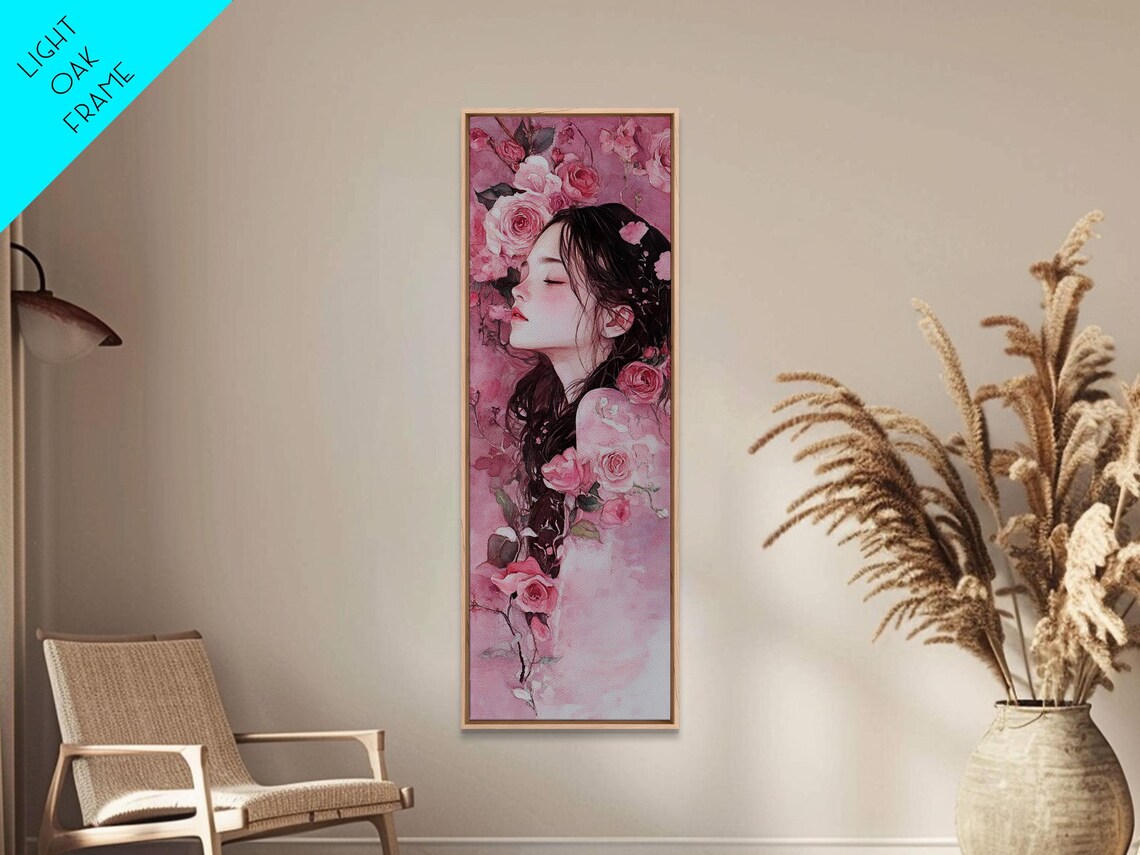 Woman Portrait Among Pink Roses Watercolor Feminine Romantic Wall Art - Image 6