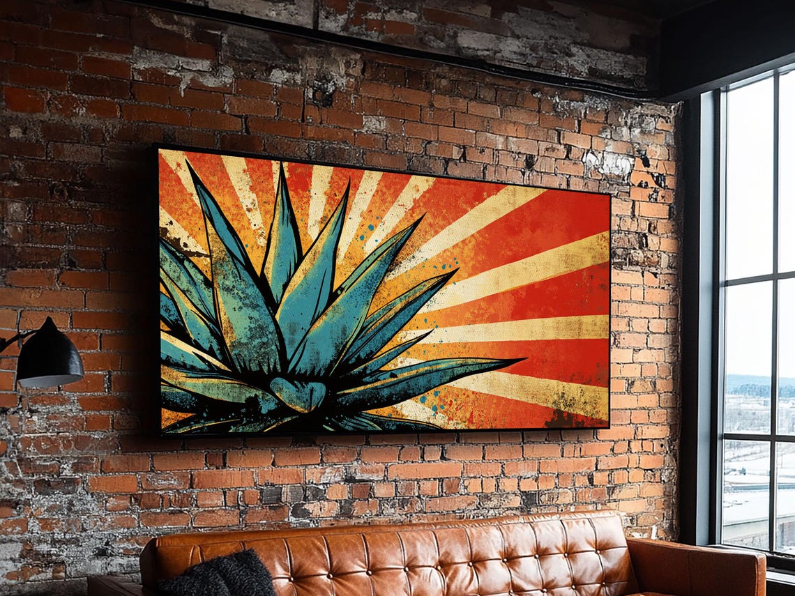Bold Blue Agave Pop Art Red Sunburst Rays Retro Mexican Wall Art - Image 6
