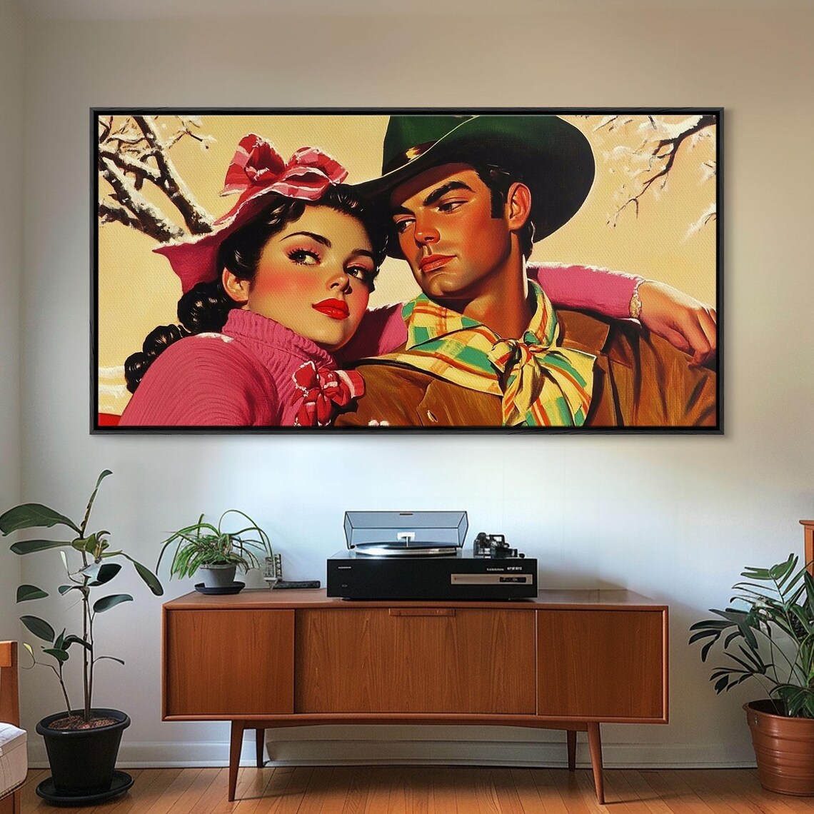 Retro 1950s Cowboy Cowgirl Couple Embracing In Winter Love Poster - Image 5