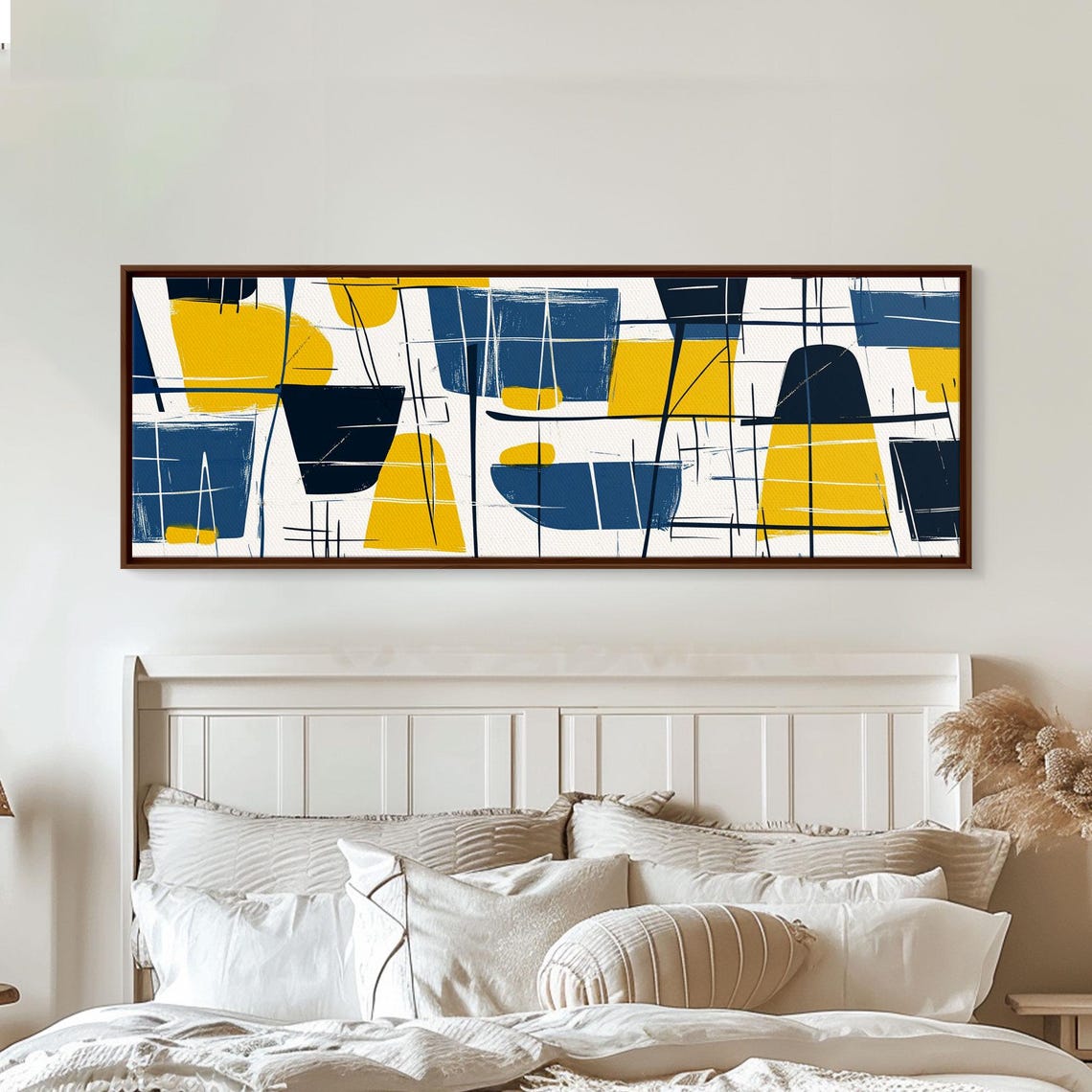 Mid Century Modern Abstract Navy Yellow Geometric Panoramic Print