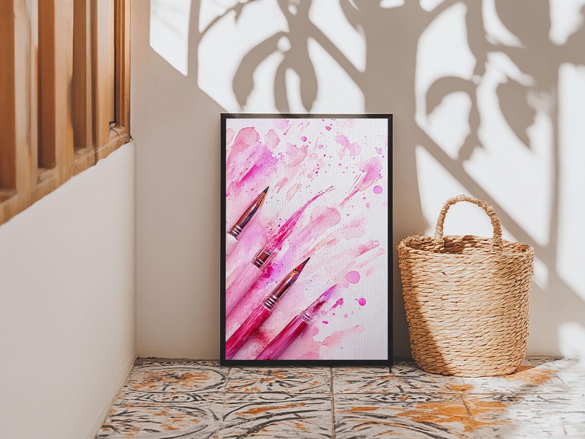 Pink Paint Brushes Watercolor Artist Studio Creative Wall Art Poster - Image 5