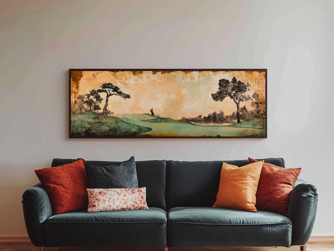 Japanese Inspired Golf Scene Framed Print Rustic Decor Golf Art Panoramic Art Horizontal Wall Art Gift Idea For Him - Image 4