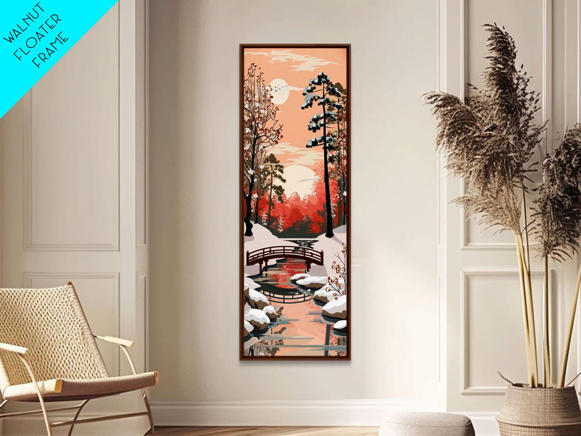 Japanese Winter Red Bridge Snow Pines Serene Landscape Art Poster - Image 4