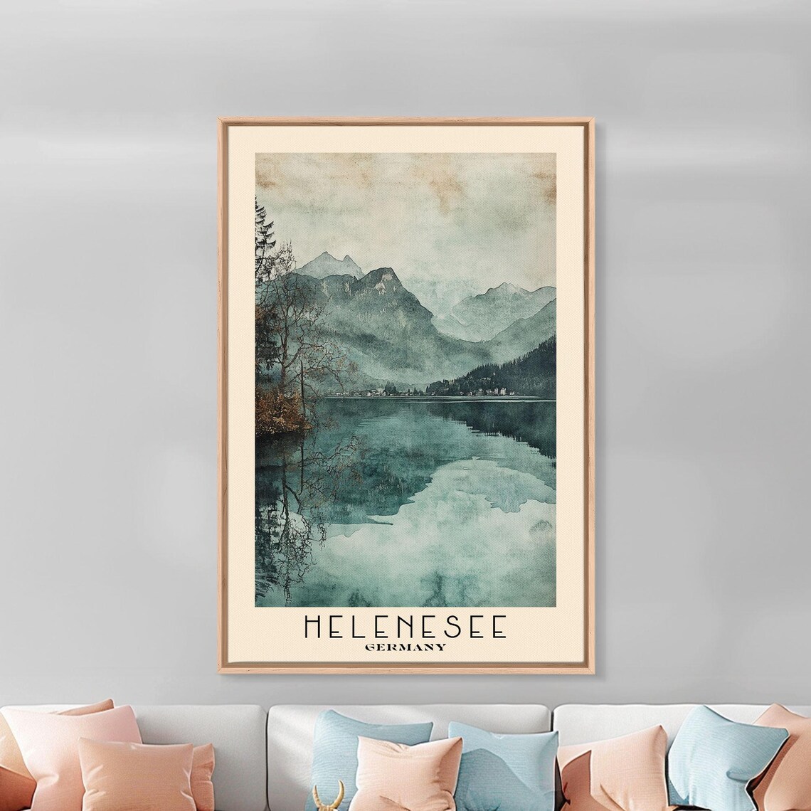 Helenesee Germany Misty Mountain Lake Pine Reflection Watercolor Poster - Image 3