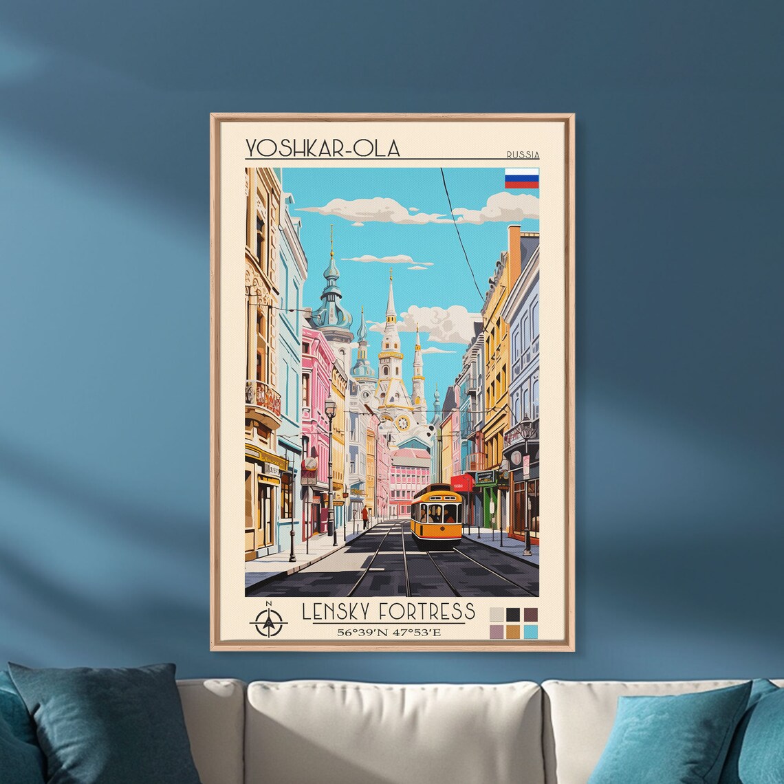 Yoshkar Ola Russia Cathedral Street With Tram Midcentury Travel Poster - Image 5