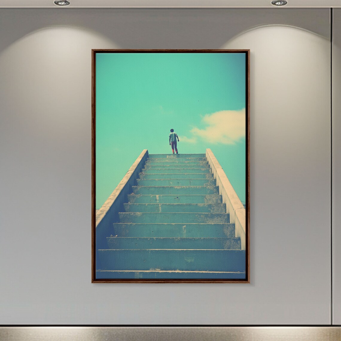 Climbing Stairs To Sky Silhouette Motivational Minimalist Photo Poster