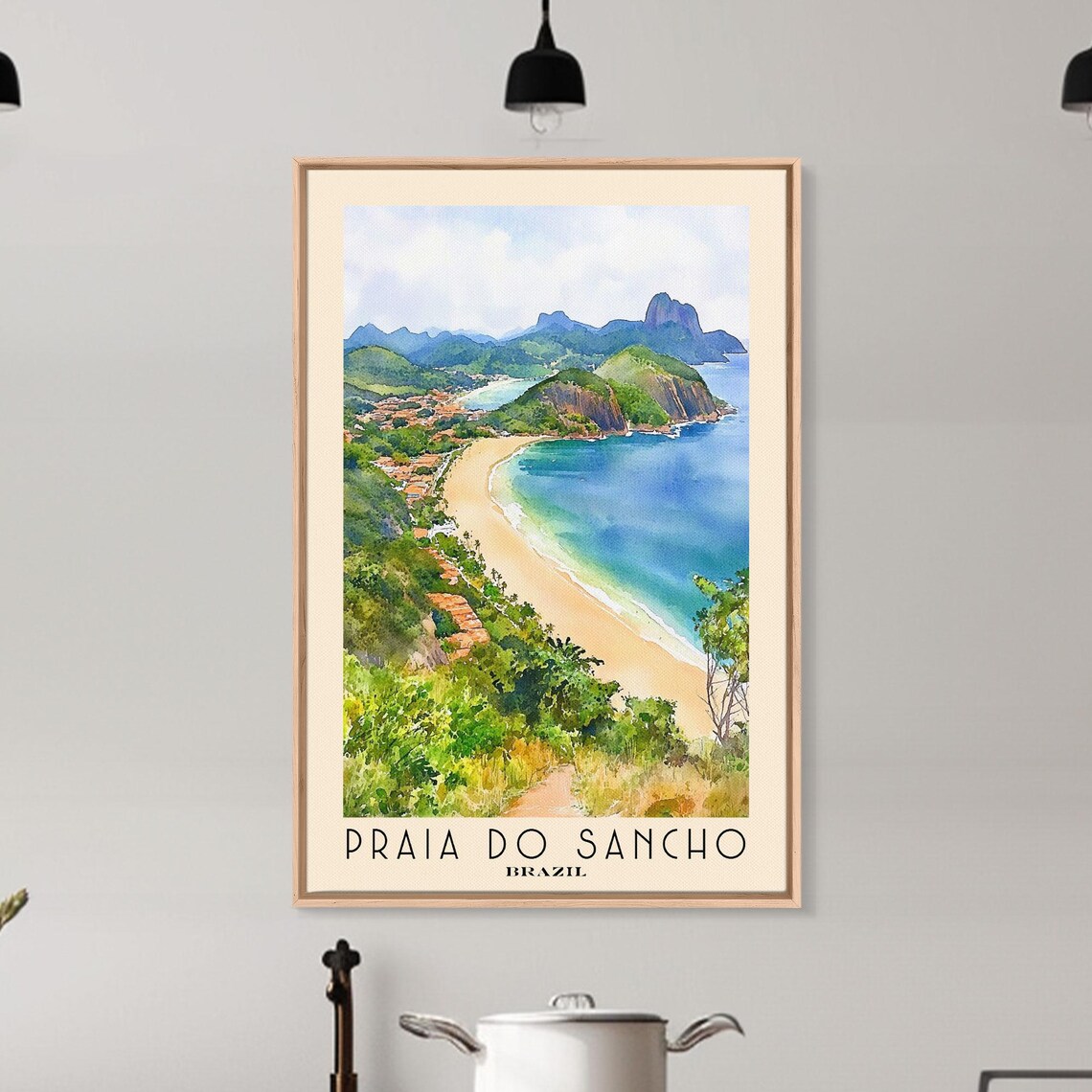 Praia do Sancho Brazil Lush Jungle Cove Turquoise Bay Watercolor Poster - Image 6