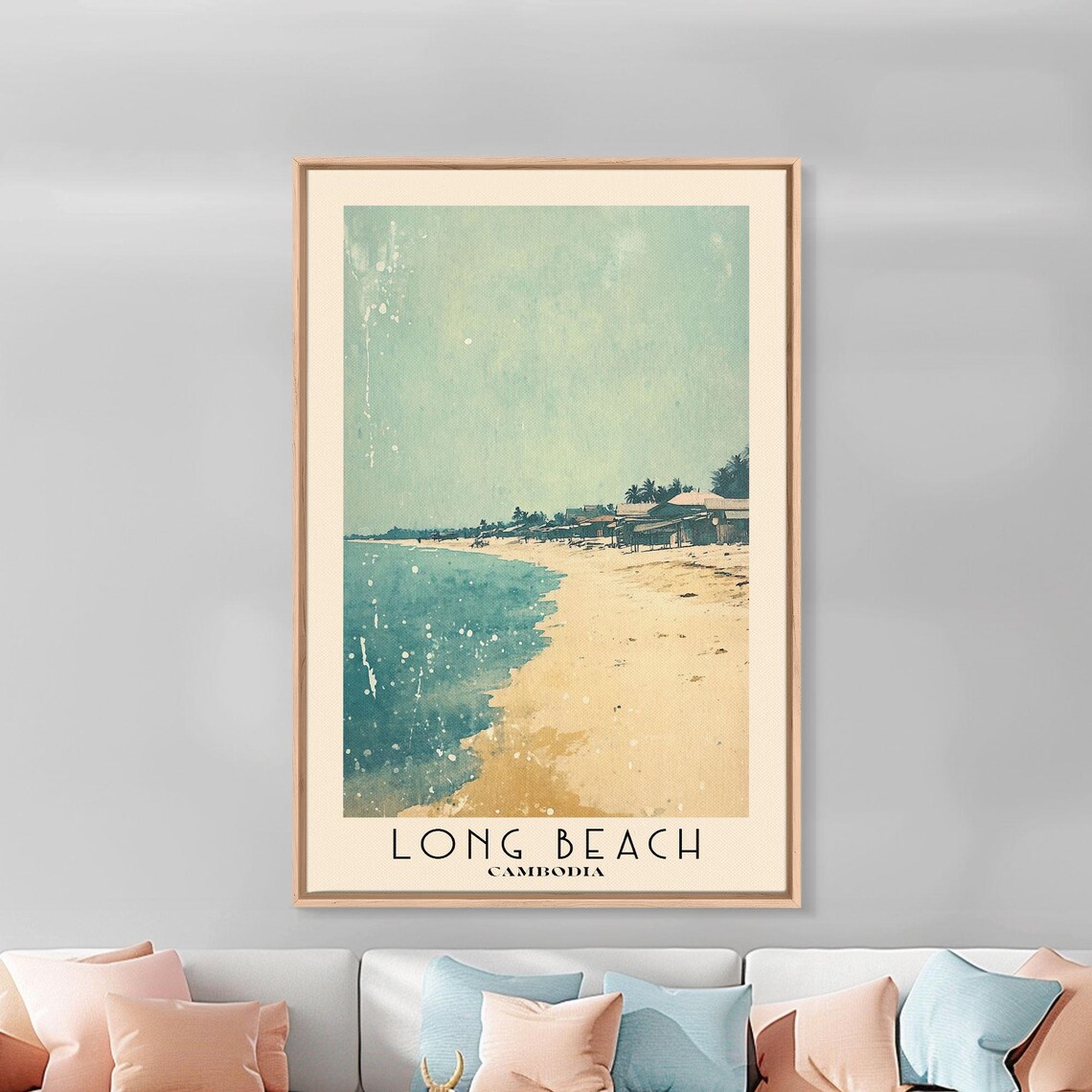 Long Beach Cambodia White Sand Turquoise Sea Shore Village Travel Poster - Image 4