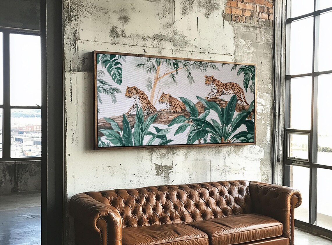 Three Leopards Tropical Jungle Branch Watercolor Wildlife Illustration Poster - Image 6
